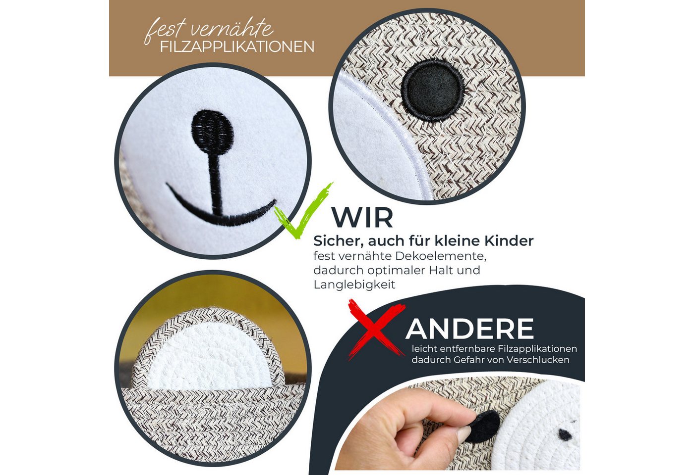 HMF 39021-30CM-29 Aufbewahrungskorb Versteckten Griffen Korb Kinderzimmer Baumwolle Bär 30 x 24 cm Hellbraun Bild 4