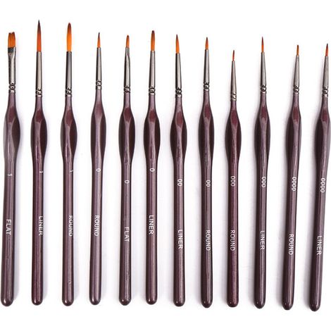 12 Feine Miniatur-profi-pinsel Für Acryl- Und Ölmalerei