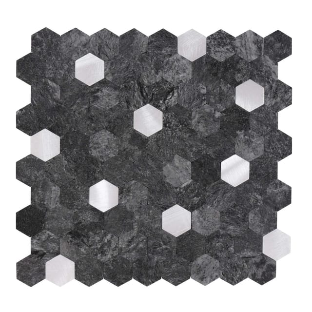 Dalsys Selbstklebende Fliesen 0,88m² 11 Stück Hexagon Anthrazit Silber