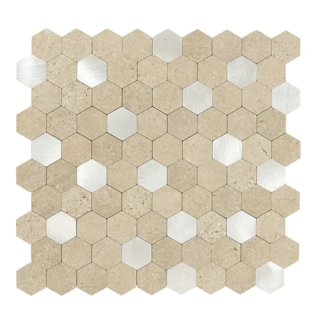 Dalsys Selbstklebende Fliesen 0,88m² 11 Stück Hexagon Sand Silber