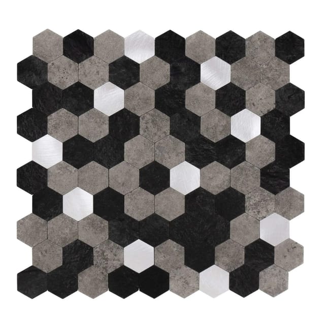 Dalsys Selbstklebende Fliesen 0,88m² 11 Stück Hexagon Schwarz Grau Silber