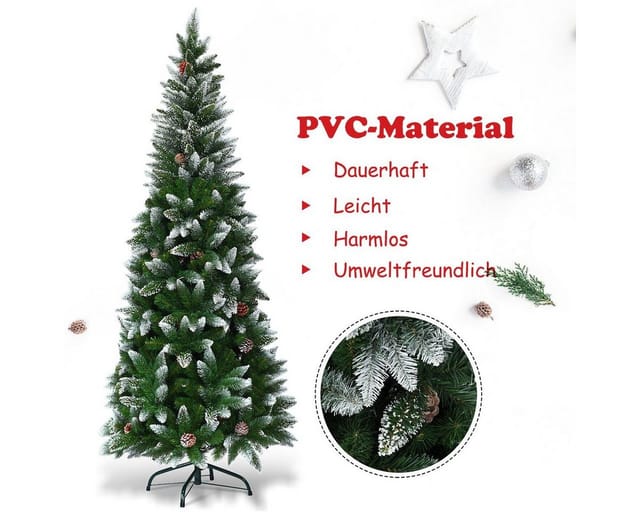 Costway Künstlicher Bleistift Weihnachtsbaum mit Kiefernzapfen 180cm
