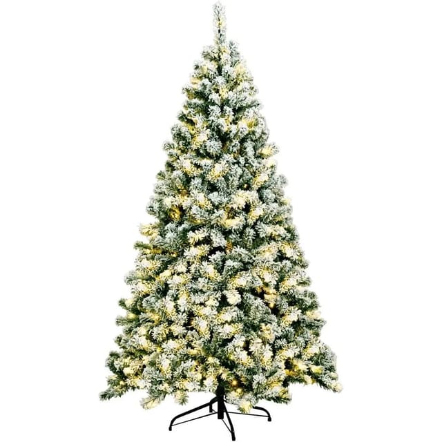 Costway Künstlicher Weihnachtsbaum mit Schnee und Led-Leuchten 180cm