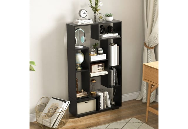 Costway Bücherregal mit 9 Fächern Standregal Schwarz 120cm