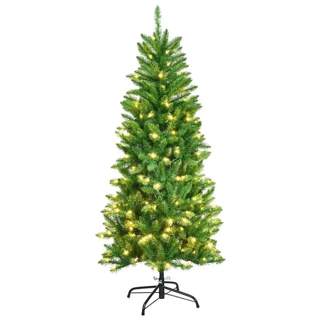 Costway Bleistift Weihnachtsbaum mit Warmweißen Led-Leuchten 150cm