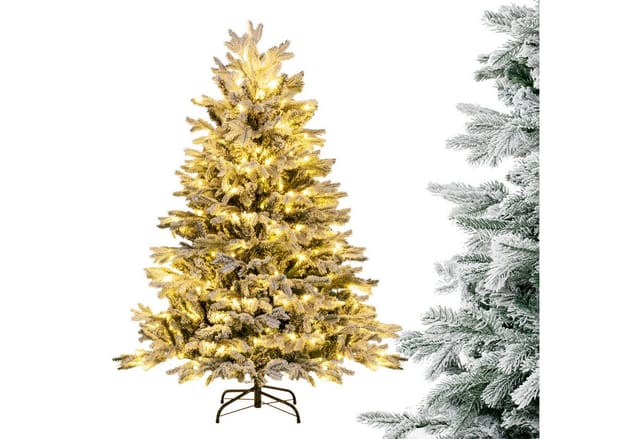 Costway Künstlicher Weihnachtsbaum mit 200 Led-Lichtern Weiß-Grün 136cm
