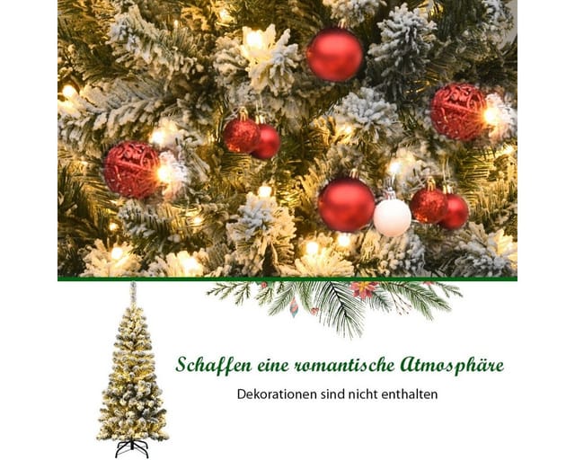Costway Bleistift Weihnachtsbaum mit Schnee und Led-Leuchten 135cm