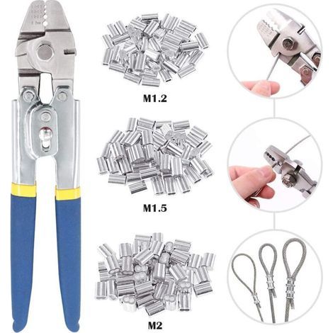 Stahlkabel-crimpzange Für Kabel Bis 2,2 Mm Durchmesser Mit 150-teiligem Doppel-aluminium-hülsenset Und 3-teiligem Aluminium-kombinationsset