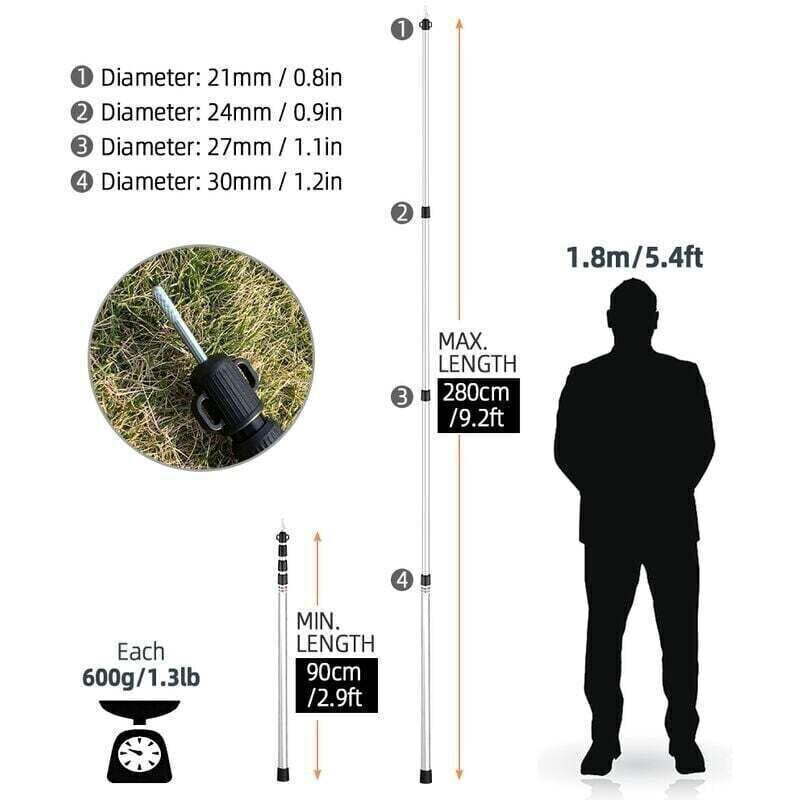 Verstellbare, 4-teilige Aluminium-teleskopstange, 230 Cm – Erhöhte Stabilität Durch 30-mm-rohre – Für Outdoor-zelte Und Planen