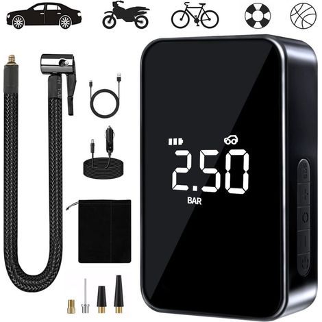 Tragbarer Luftkompressor Mit 6000 Mah – Elektrischer Aufpumpmechanismus Mit 150 Psi – Digitale Led-anzeige – Usb-c-netzteil – Ideal Für Auto-, Motorrad- Und Fahrradreifen