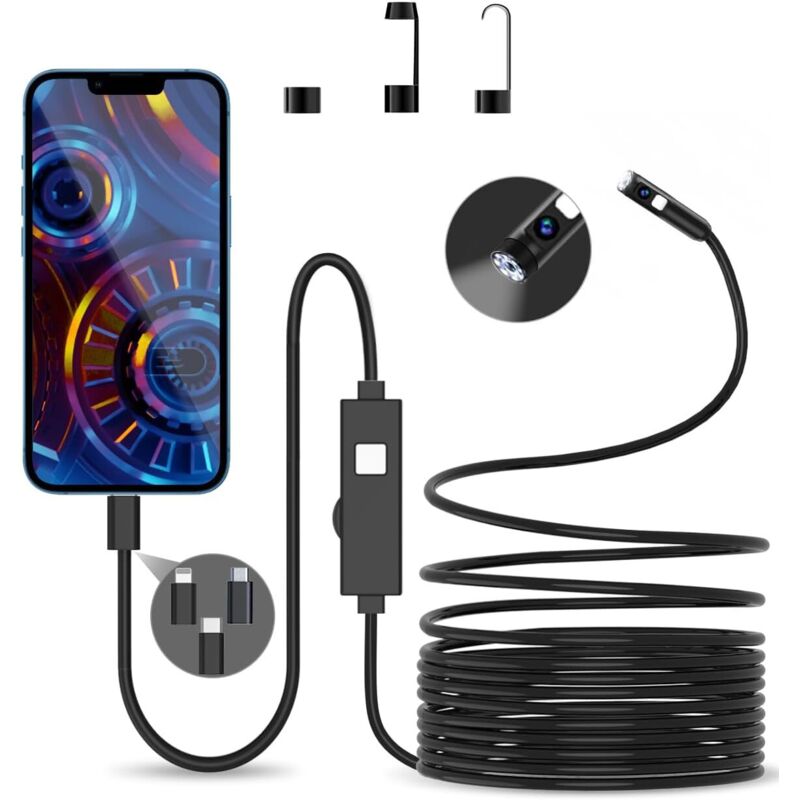 Dual-lens-endoskopkamera 5 M – 1980p 3-in-1 Usb-endoskop-inspektionskamera, Ip67 Wasserdicht Mit 8+1 Led-leuchten, 8-mm-sonde Für Android Und Iphone