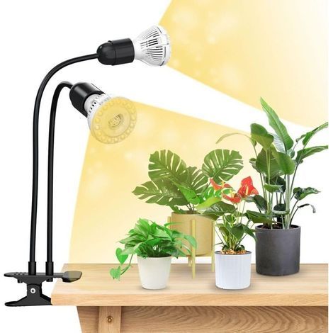20-w-led-pflanzenlampe Für Zimmerpflanzen, Vollspektrum-pflanzenlampe Mit 2 Abnehmbaren E27-led-leuchtmitteln (4000 K) Für Keimung, Wachstum Und Blüte – Schwarz