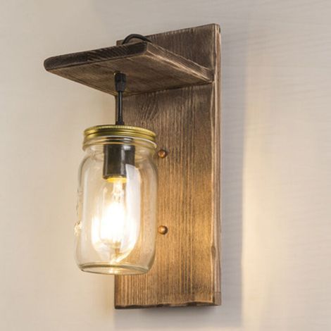 Vintage-wandleuchte Aus Holz Und Eisen, E27 – Retro-stil Für Wohnzimmer Und Flur – Verstellbar Und Schwer Entflammbar – Einfache Montage