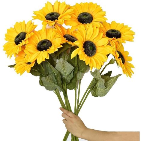Set Mit 6 Künstlichen Seiden-sonnenblumen – Langer Stiel, 56 Cm – Dekoration Für Hochzeiten, Partys Und Zuhause – Gelb