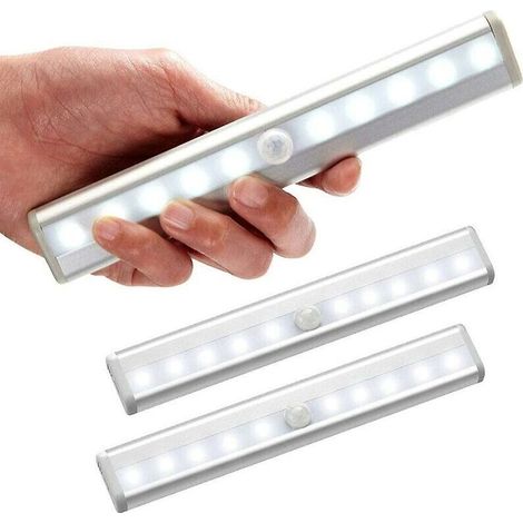 Set Mit 3 Led-bewegungsmeldern Für Den Innenbereich – 10 Weiße Leds – Betrieb Mit 4 Aaa-batterien – Einfache Installation Mit Magnetstreifen