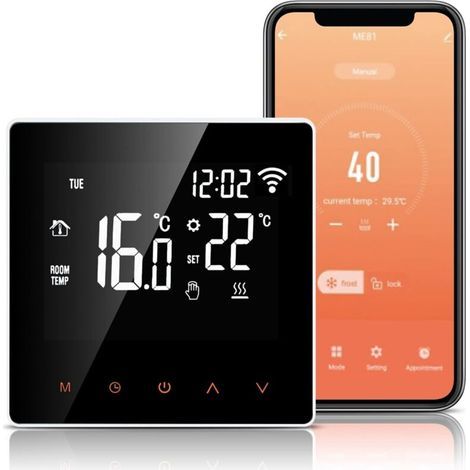 Wlan-thermostat Für 16-a-elektro-fußbodenheizung – Kompatibel Mit Alexa Und Google Home – Lcd-touchscreen – Programmierbar Mit Der Tuya-app