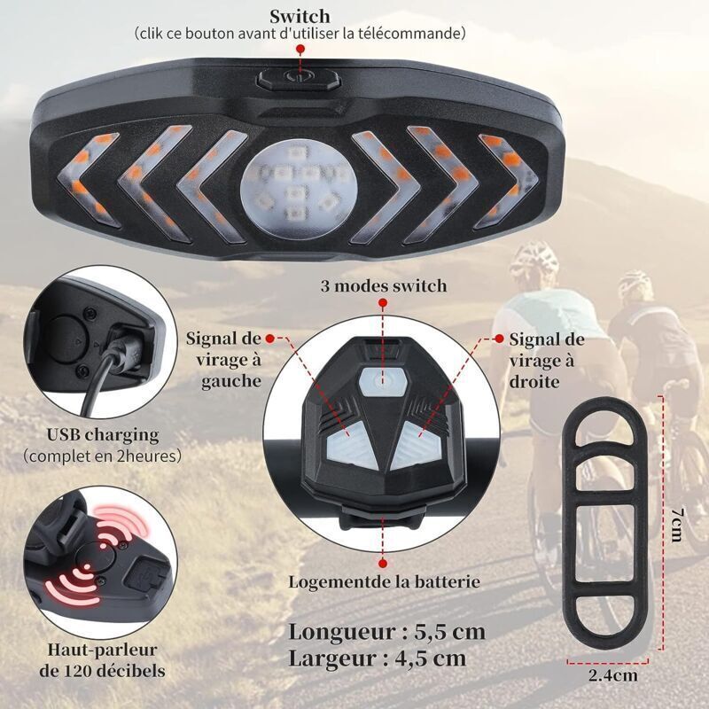 Fahrradrücklicht Mit Blink- Und Soundeffekten, Usb-aufladbar, Kabellose Fernbedienung, Einfache Montage, Für Roller, Rennräder Und Mountainbikes, Gut Sichtbar Bei Tag Und Nacht (longzim)