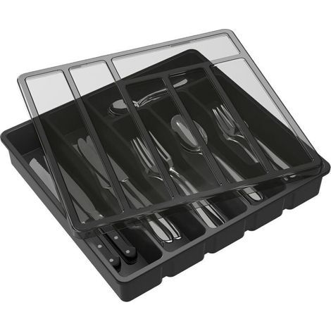 Besteckkasten Mit Deckel Für Schublade, Küchenbesteckaufbewahrungsbox, Besteckorganizer Aus Kunststoff, Besteckaufbewahrungsbox Für Küchenschublade Und Arbeitsplatte, 6 Fächer