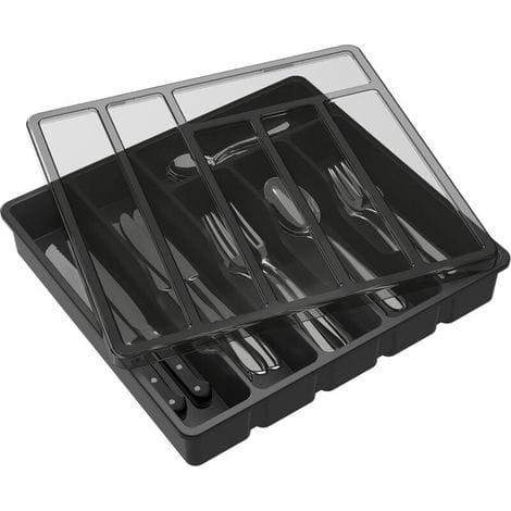 Besteckkasten Mit Deckel Für Schublade, Küchenbesteckaufbewahrungsbox, Besteckorganizer Aus Kunststoff, Besteckaufbewahrungsbox Für Küchenschublade Und Arbeitsplatte, 6 Fächer
