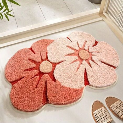 Zweifarbige Badematte Mit Blumenmuster Für Badezimmer, Badewanne, Waschküche, Geschirrspüler, Terrasse, Wohnaccessoires, 40 X 60 Cm