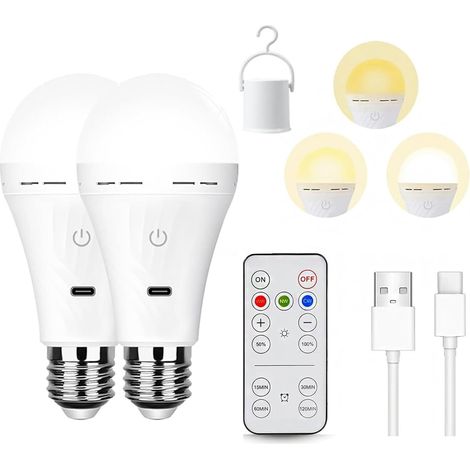 2er-pack Wiederaufladbare Glühbirnen Mit Fernbedienung, 3-farbig Dimmbar, E27-usb-fassung, Batteriebetrieben, Notbeleuchtung