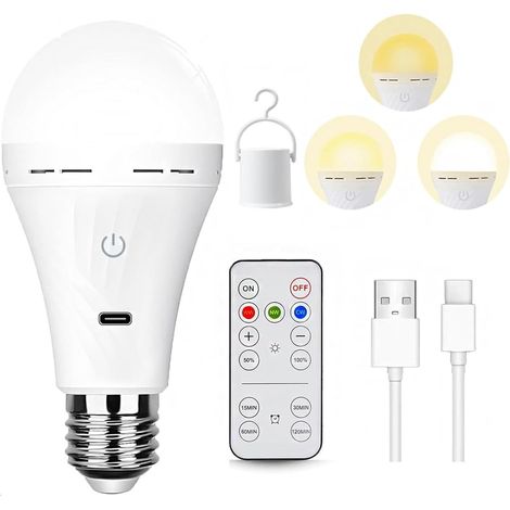 Wiederaufladbare Glühbirne Mit Fernbedienung, Dimmbare 3-farben-glühbirne, E27-usb-glühbirne, Batteriebetriebene Glühbirne, Notglühbirne