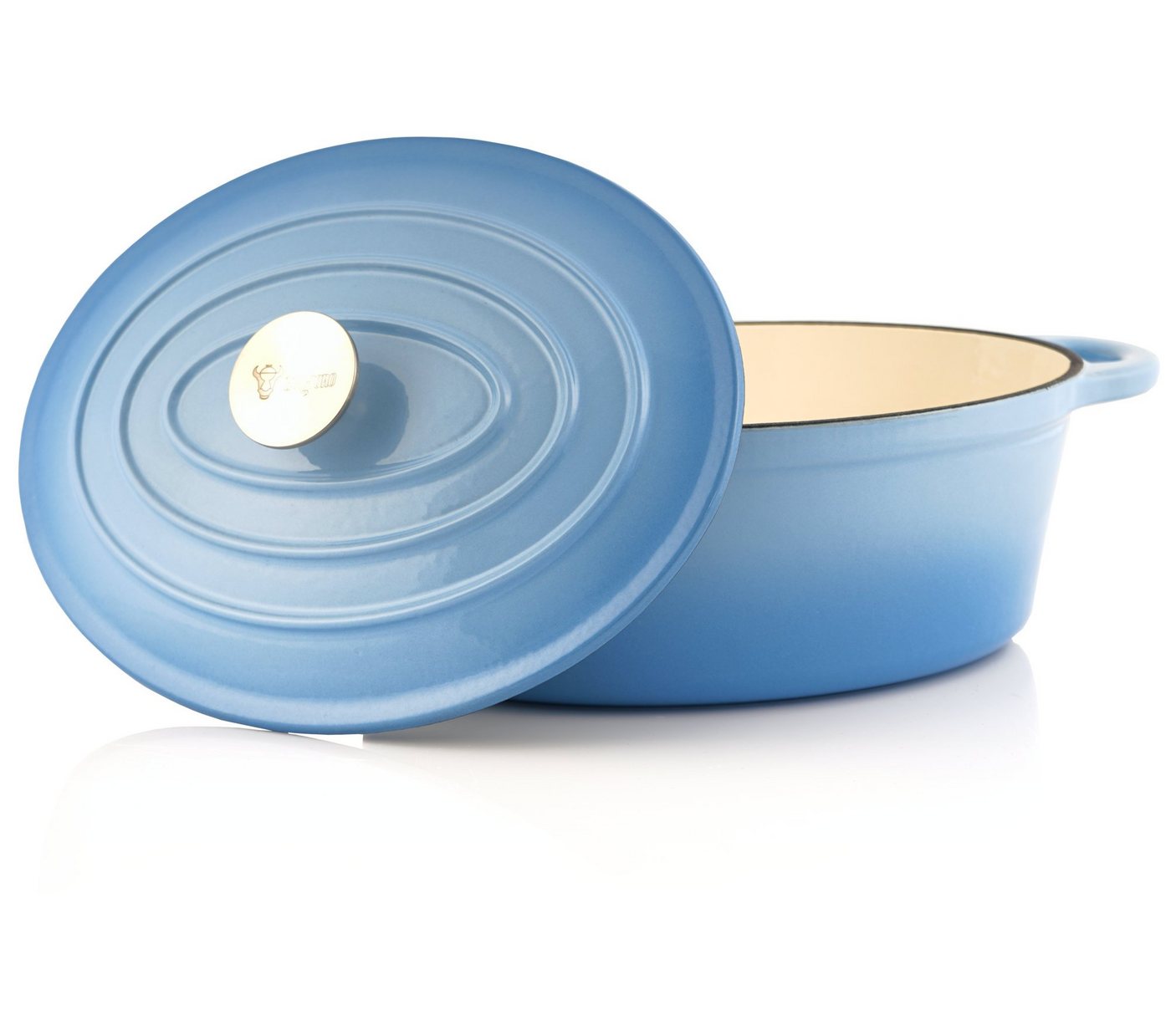 Bbq-toro Gusseisen Cocotte, 4,3 Liter, Blau, Oval, Emaillierter Gusseisen Bräter Mit Deckel Bild 5