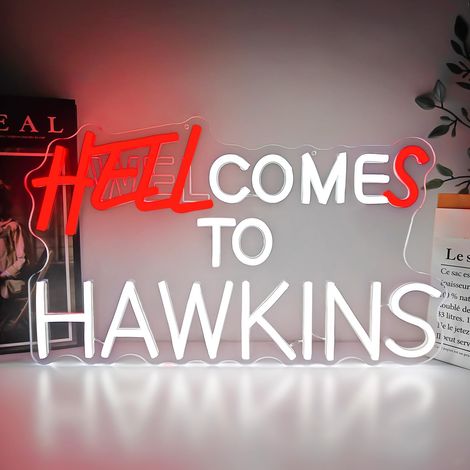 Neonreklame Für Schlaf- Oder Spielzimmer – Mit Dimmer – „hell Comes To Hawkins“ – Gruselige Led-schilder Für Zuhause, Die „männerhöhle“ Oder Als Geschenk Für Filmfans
