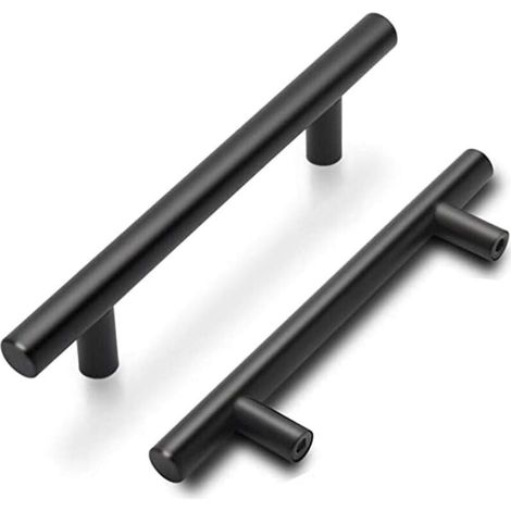 Set Mit 5 Schwarzen Schrankgriffen, Schwarzen Küchentürgriffen, Schwarzen Küchenschrankgriffen Mit Matter Oberfläche Aus Edelstahl, 96 Mm Lochabstand