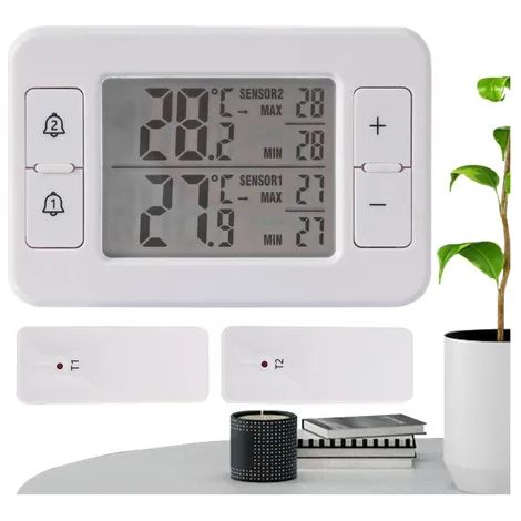Kabelloses Dual-sensor-thermometer Mit Temperaturanzeige Und Temperaturalarm, Geeignet Für Kühlschränke Und Terrassen.