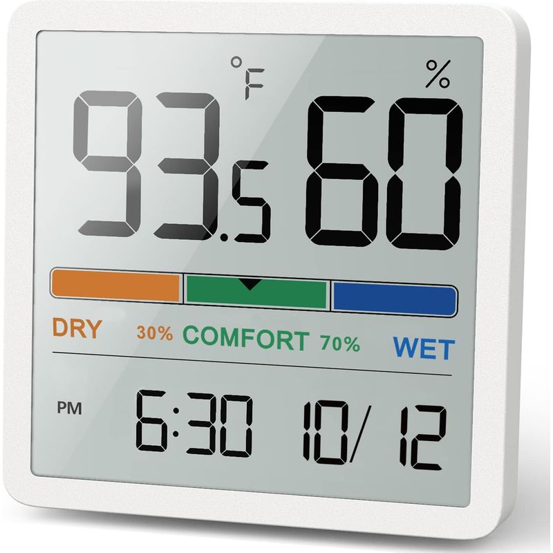 Digitales Innenthermometer-hygrometer, Temperatur- Und Feuchtigkeitsanzeige Mit Uhr, Tischgerät (weiß)