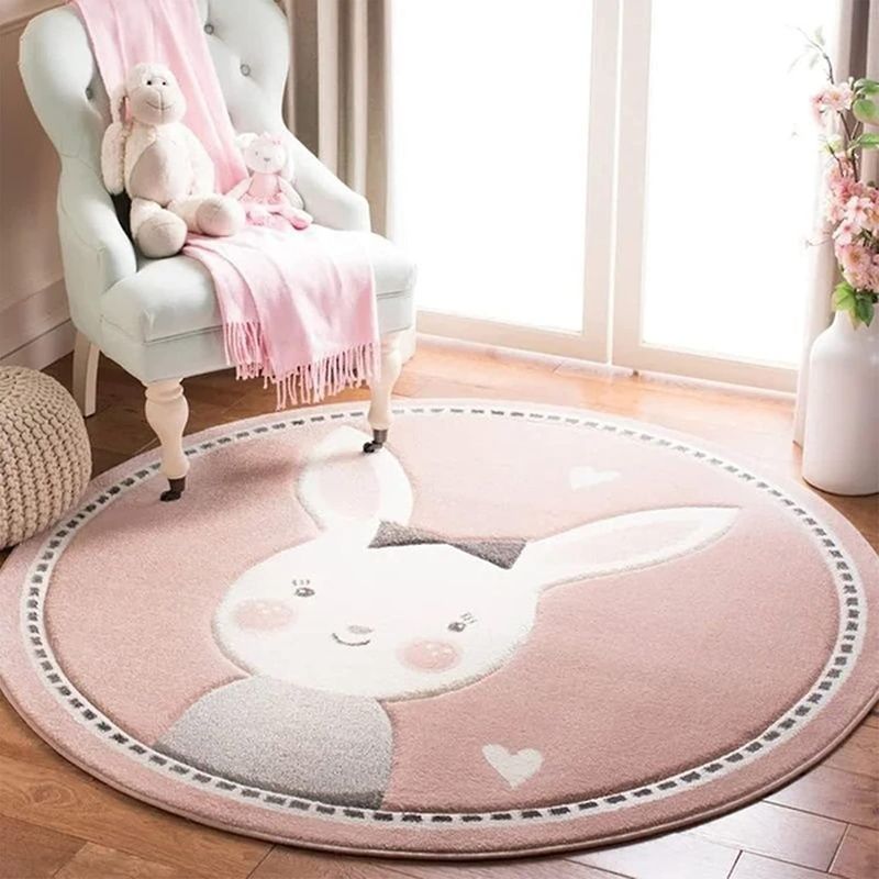 Runder Teppich (1 M Durchmesser), Großer, Ultraweicher Und Niedlicher Teppich Mit Hasenmuster Für Schlafzimmer, Spielzimmer, Kinderzimmer, Wohnzimmer, Rutschfeste Und Waschbare Runde Bodenmatte