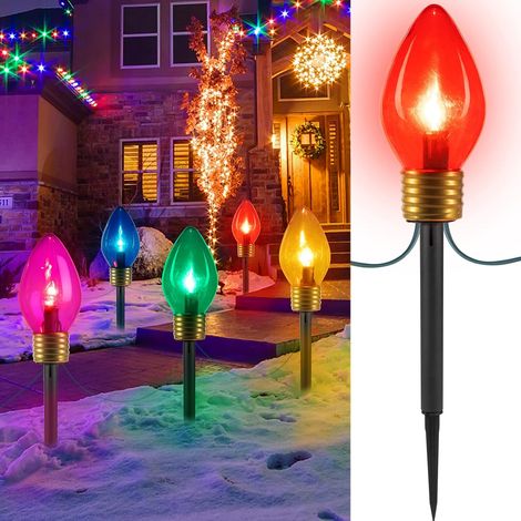 Riesige C9-weihnachtslichterkette Für Die Außendekoration Auf Dem Rasen, Mit Heringen Für Verkehrsschilder, 2,6 M, Abgedeckte Leds, 5 Lichter, Mehrfarbige Glühbirnen