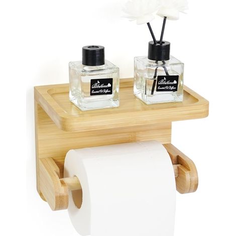 Toilettenpapierhalter Aus Naturholz, Wandmontierter Toilettenpapierhalter Aus Holz, Schnelle Montage Durch Kleben Oder Bohren, Für Badezimmer, Toiletten (natur)