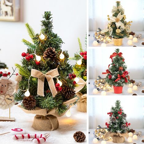 Set Mit 2 Künstlichen Weihnachtsbäumen, 45 Cm Hoch, Mit 60 Realistischen Led-lichtern Aus Dickem, Warmweißem Poly (mit Timer), Batteriebetrieben, 36 Roten Beeren, 12 Tannenzapfen Und Sternen, Perfekt