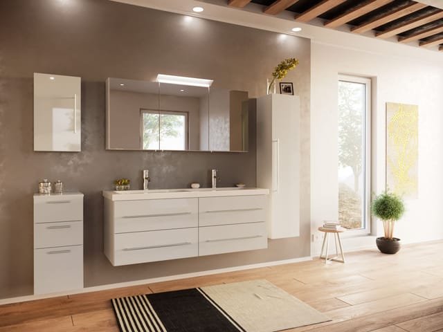 Badmöbelset Persepolisxl 5-teilig Spiegelschrank Seiten Hoch Und Midischrank Weiss