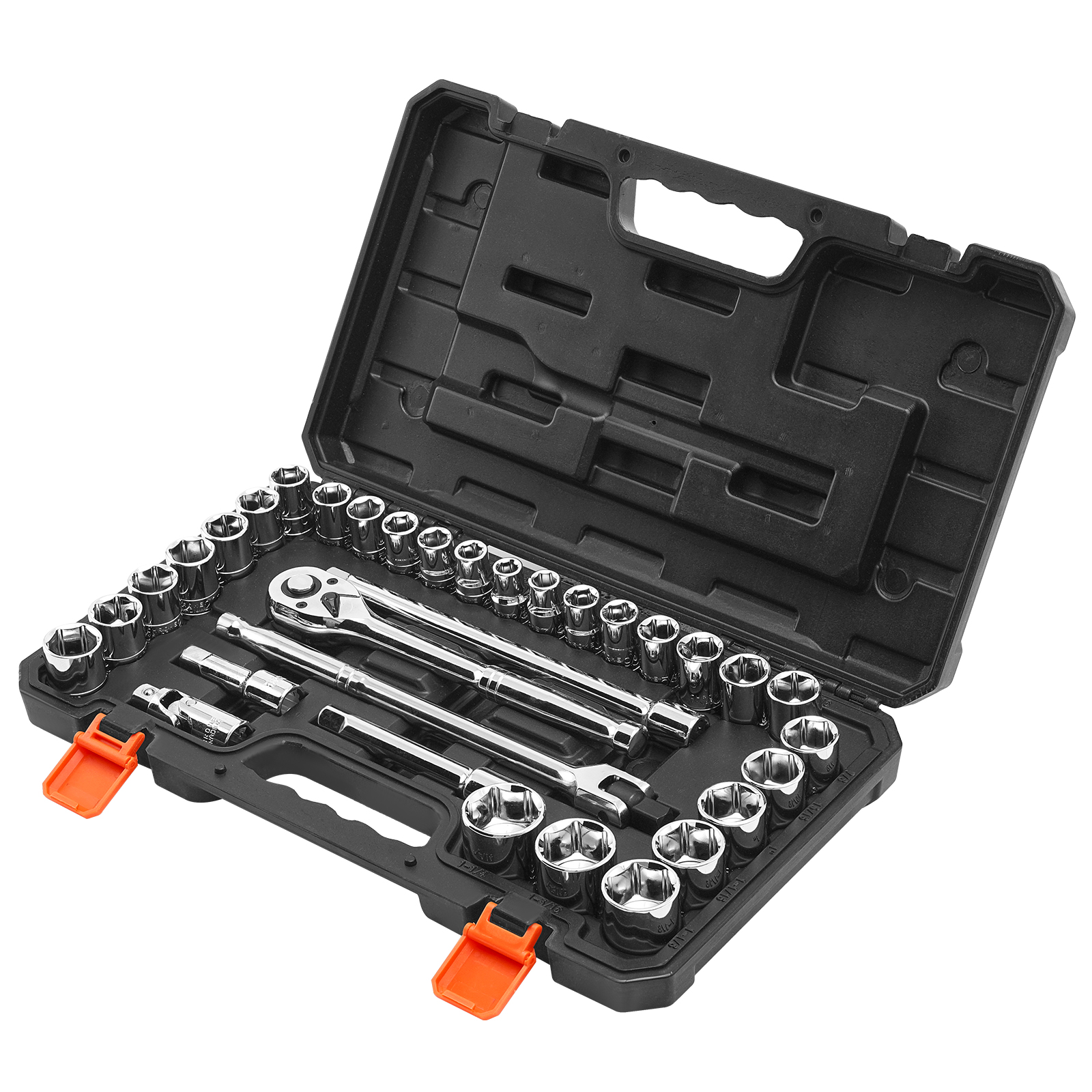 Mophorn Steckschlüsselsatz 33-teilig, 12,7 Mm Antrieb, Metrische Und Sae Steckschlüssel Mit Ratsche, Werkzeugset Inklusive Verlängerungsstange Und Transportkoffer Aus Cr-v-stahl