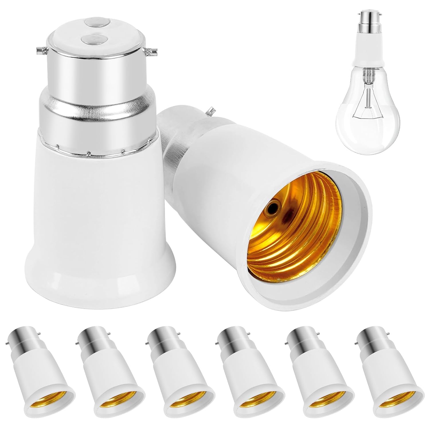 8 Pièces Adaptateur B22 Vers E27, Convertisseur De Douille Baïonnette B22 À E27 Pour Ampoule Led, Incandescente, Halogène, Cfl, 0-220v, Adaptateur Culot Douille Pour Éclairage Domestique
