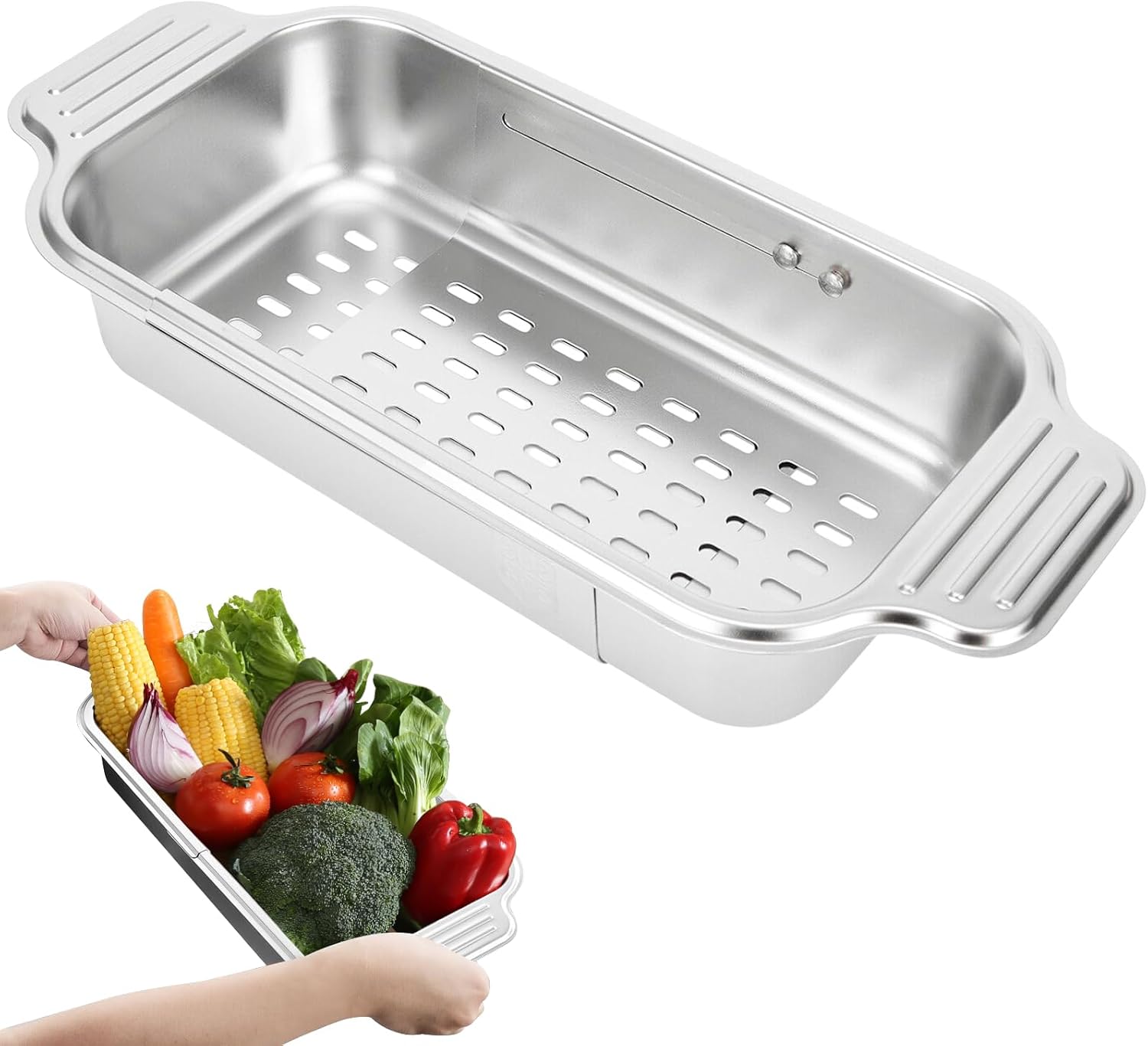 Passoire Evier, Tamis De Cuisine Inox Passoire Rétractable Egouttoir Evier Cuisine, Pour Laver Légumes Et Fruits, Egoutter Pâtes Cuites Et Plats Secs-moyen