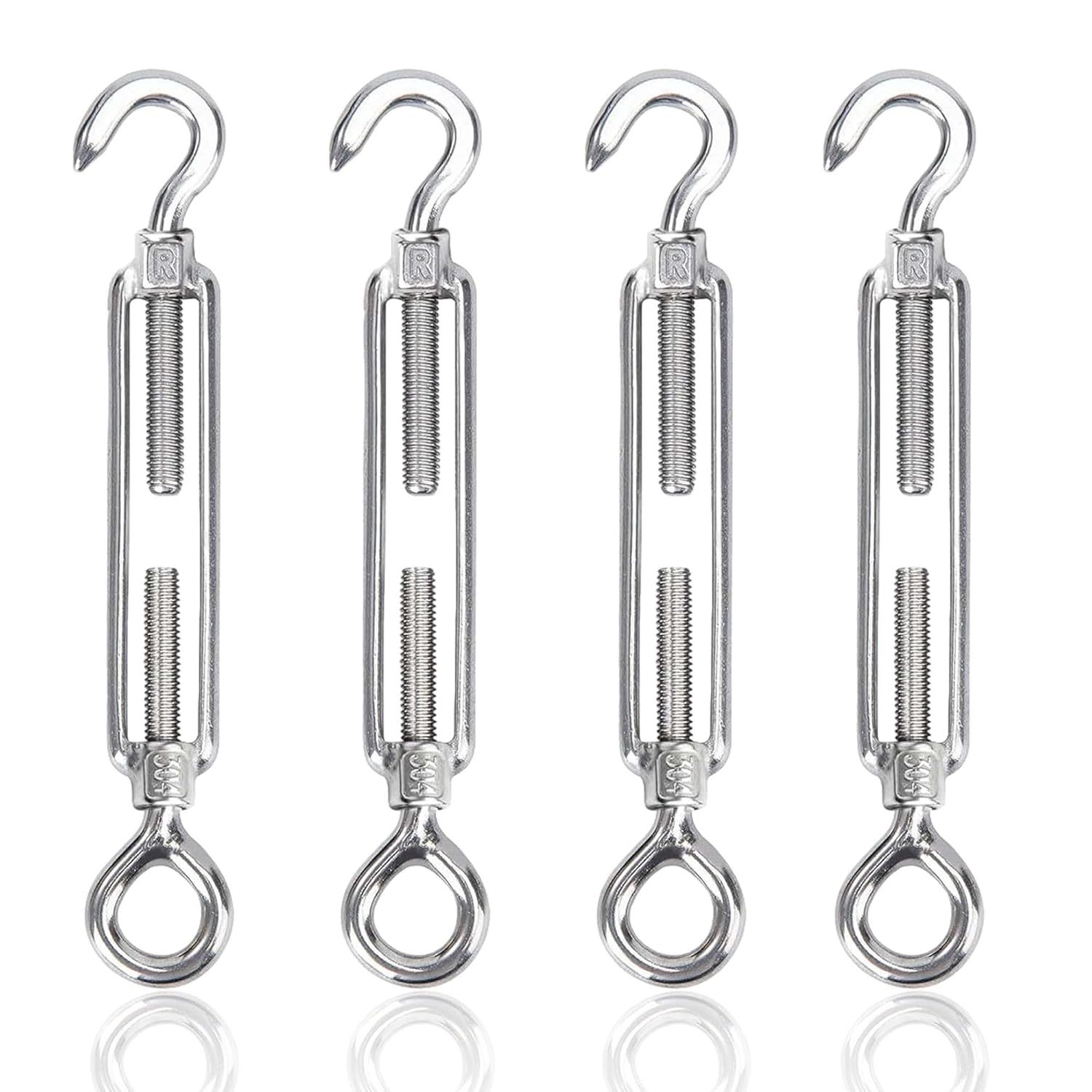 M6 Tendeur Cable 304 Acier Inoxydable Réglable Crochet De Ridoir Et Oeil Tendeur Fil A Linge Tendeurs Elastique Avec Crochets Fil Cable Acier De Fer Cloture Et Corde Linge Exterieur 4pcs
