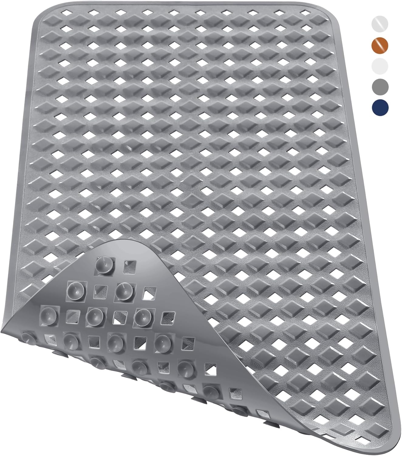 Tapis De Bain Extra Long Antidérapant Avec Trous De Drainage, Ventouses, Sans Phtalates, Sans Latex, Sans Bpa Et Lavable En Machine, 70 X 40 Cm, Gris