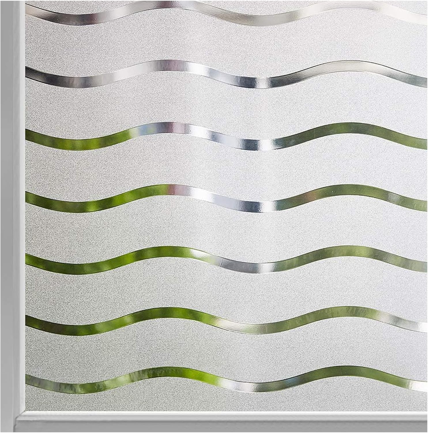 Film Pour Fenêtre Intimité Givré Auto-adhésif Fenêtre Autocollant Pas De Colle Statique Cling Film De Verre Opaque Protection Uv Motif Vague 44.5x200cm
