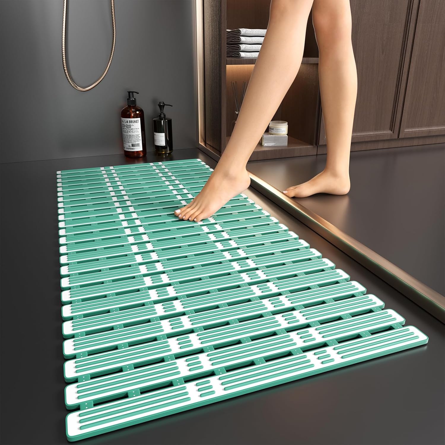 Tapis De Douche Antidérapant Et Anti-moisissure Pour Personnes Âgées - 90 X 40 Cm - Tapis De Douche Antidérapant En Caoutchouc Avec Ventouses - Tpe À Découper - Vert