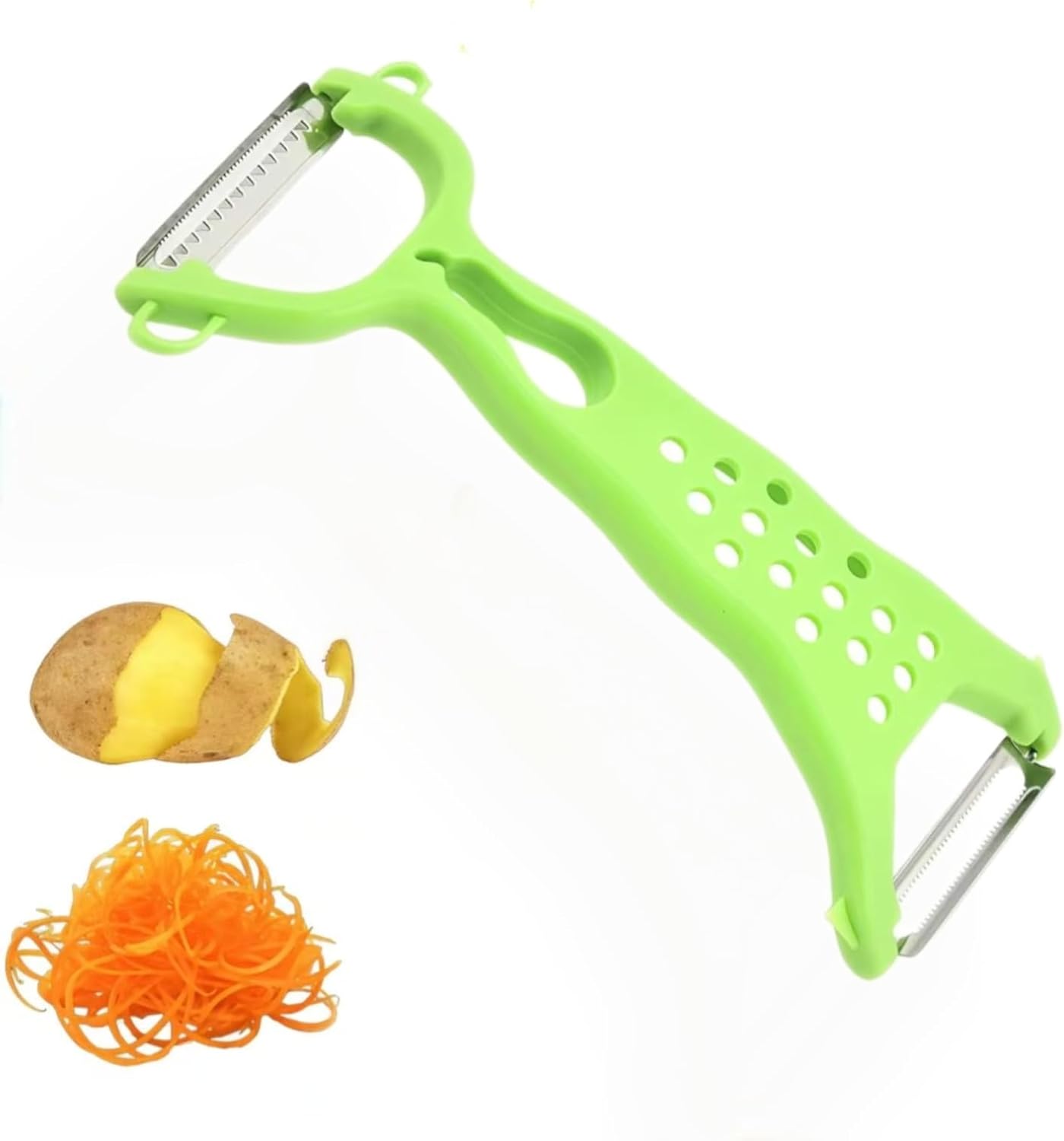 Éplucheur Double Fonction En Acier Inoxydable, 2 En 1 Pour Éplucher Et Râper, Éplucheur À Fruits Et Légumes Avec Poignée Ergonomique(vert)