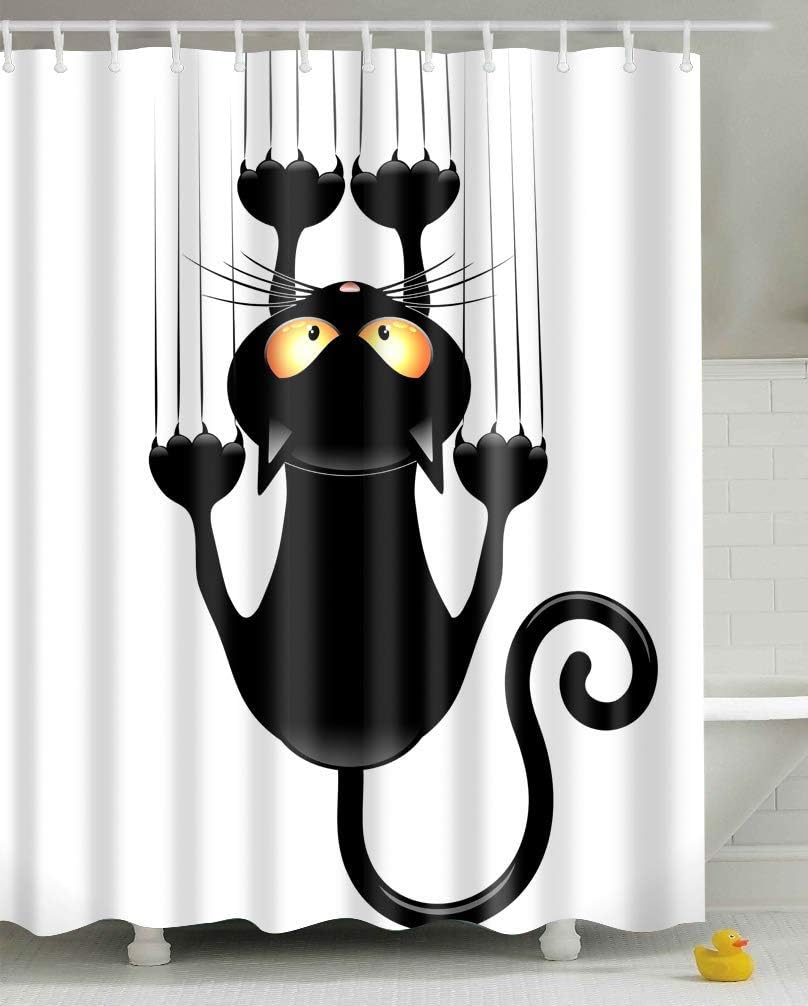 Rideau De Douche Chat Humoristique Imperméable Rideaux De Bain Tissu Textile Animaux Résistant À La Moisissure Avec Des Crochets, 180 X 200cm