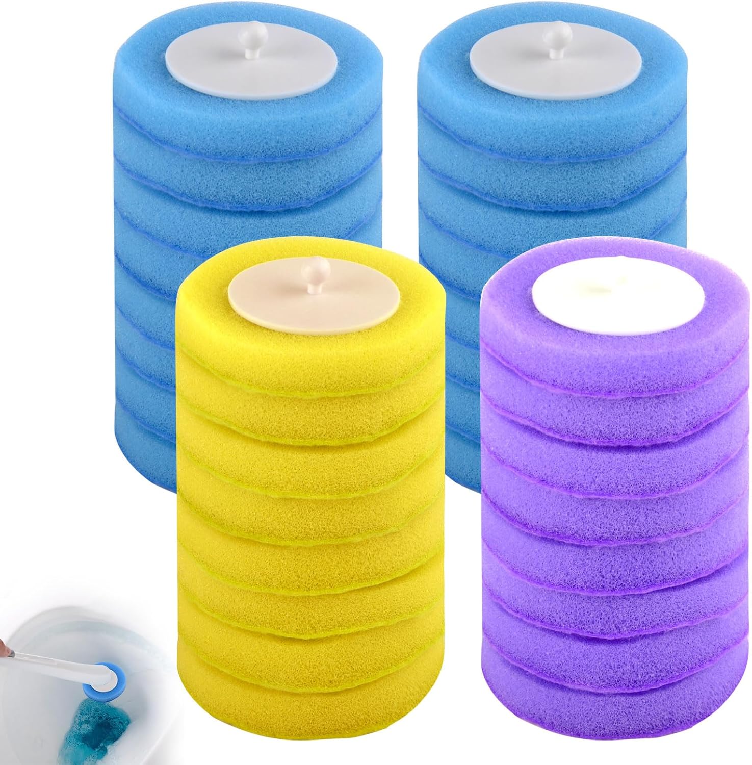 32 Brosses De Toilette Pour Salle De Bains Têtes De Brosse En Éponge Rechargeables Brosse De Toilette Jetable Avec Produit De Nettoyage Recharge Jetable Pour Nettoyer La Cuvette Des Toilettes