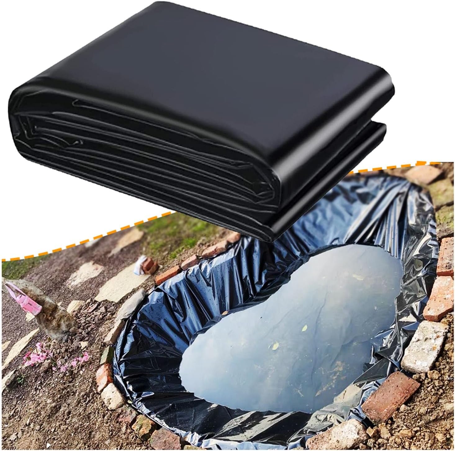 Revêtement De Bassin En Hdpe Noir Bâche D'Étang 0.12mm Flexibilité Doublure Pour Bassin Liner Bassin Membrane Étanche Pour Petits Étangs, Bassins À Poissons, 1x1m 2x5m 3x8m 5x7m(taille:2x2m(6.6x6.6ft)