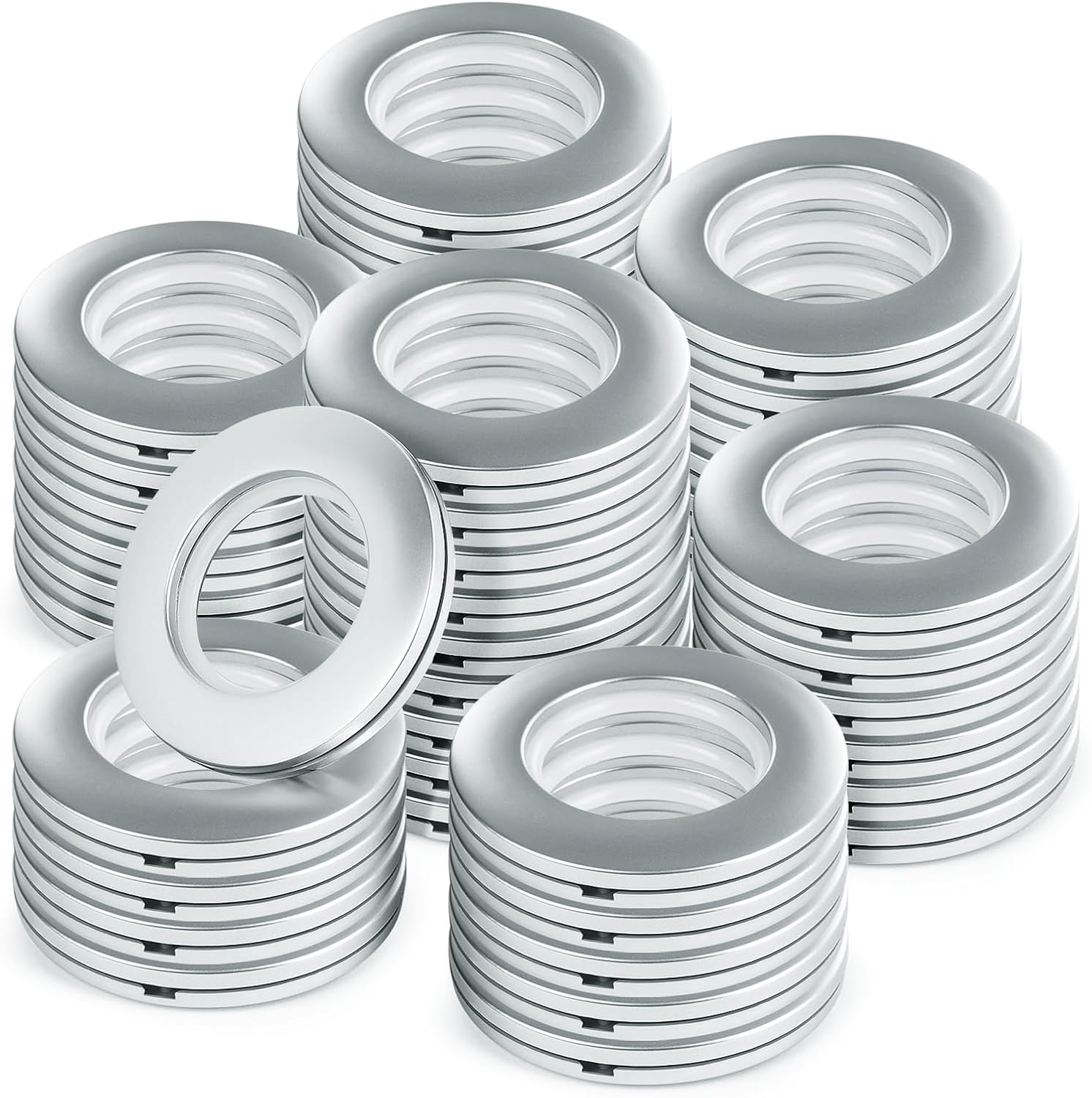 Lot De 50 Œillets De Rideau De Douche De 40 Mm De Diamètre Intérieur (1-9/16 Pouces) – Anneaux De Rideau De Douche À Faible Bruit Pour Tringle À Rideau En Plastique Argenté Mat