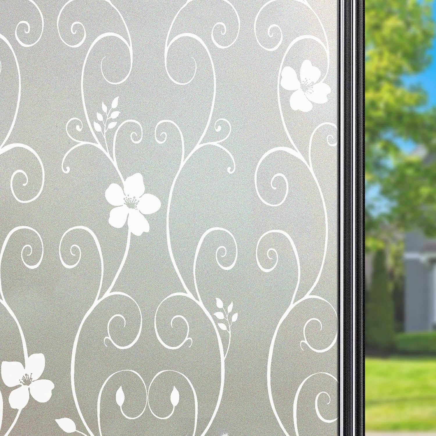Film Fenetre Anti Regard À Motif Floral, Film Electrostatique Vitre Non-adhésif Brise Vue Fenêtre Dépoli, Opaque Décoratif Pour Maison Bureau Cuisine, Anti-uv 44.3 X 300 Cm, Fleur Blanche