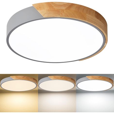 25-w-led-deckenleuchte, Einbau-holzdeckenleuchte, Dimmbar In Drei Farben, Grau, Geeignet Für Wohnzimmer, Schlafzimmer, Flur